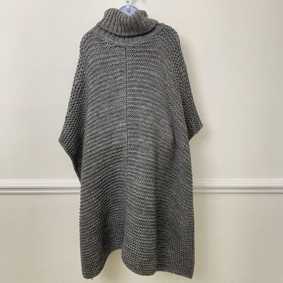 UGG Gray Chunky Knit Wool Blend Rollneck Turtleneck Pullover Poncho  Womens OS - Picture 6 of 11